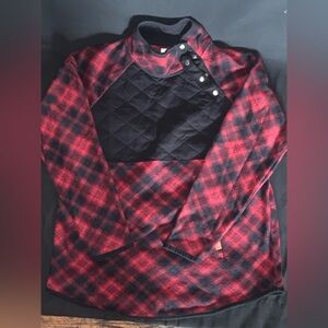 Maurices Red and Black Plaid Snap-Hem Pullover